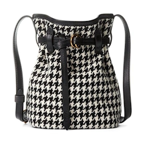 Polo Ralph Lauren Black White Houndstooth Mini Bellport Bucket Bag - Picture 1 of 4